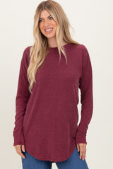 Burgundy Solid Ribbed Long Sleeve Tunic Top
