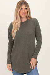 Olive Solid Ribbed Long Sleeve Tunic Top
