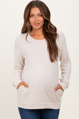 Beige V-Neck Double Layer Maternity Nursing Pullover Top