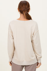 Beige V-Neck Long Sleeve Pullover Top