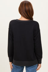 Black V-Neck Long Sleeve Pullover Top