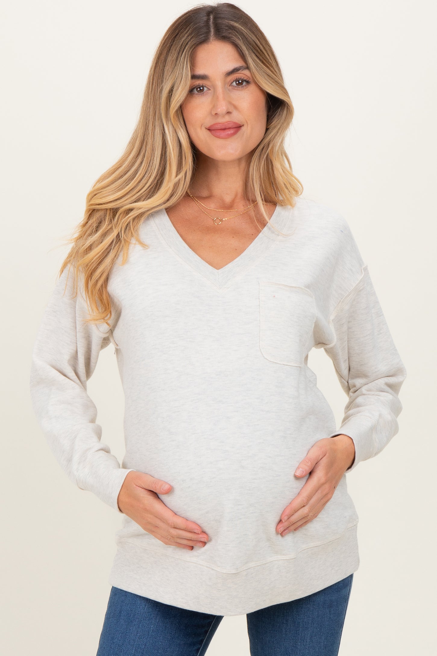 Heather Grey V-Neck Long Sleeve Maternity Pullover Top