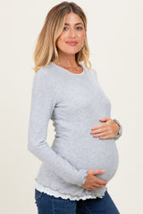 Heather Grey/White Ribbed Long Sleeve Maternity Twofer Top