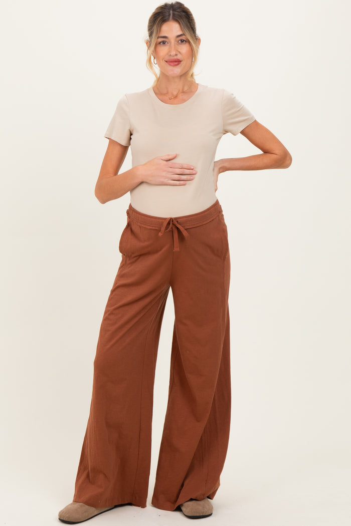 Rust Drawstring Wide Leg Maternity Lounge Pant