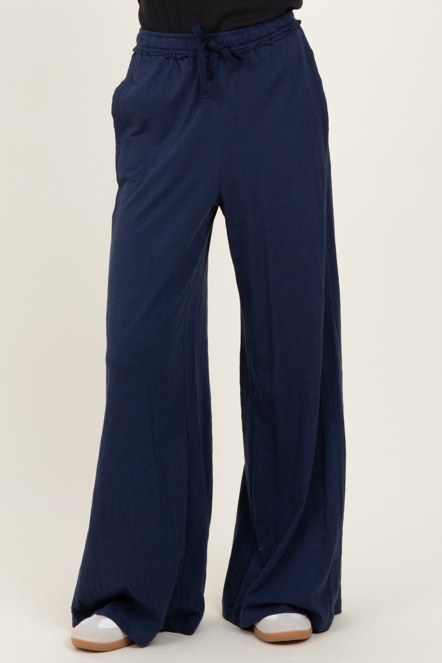 Navy Drawstring Wide Leg Lounge Pant