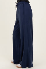 Navy Drawstring Wide Leg Lounge Pant