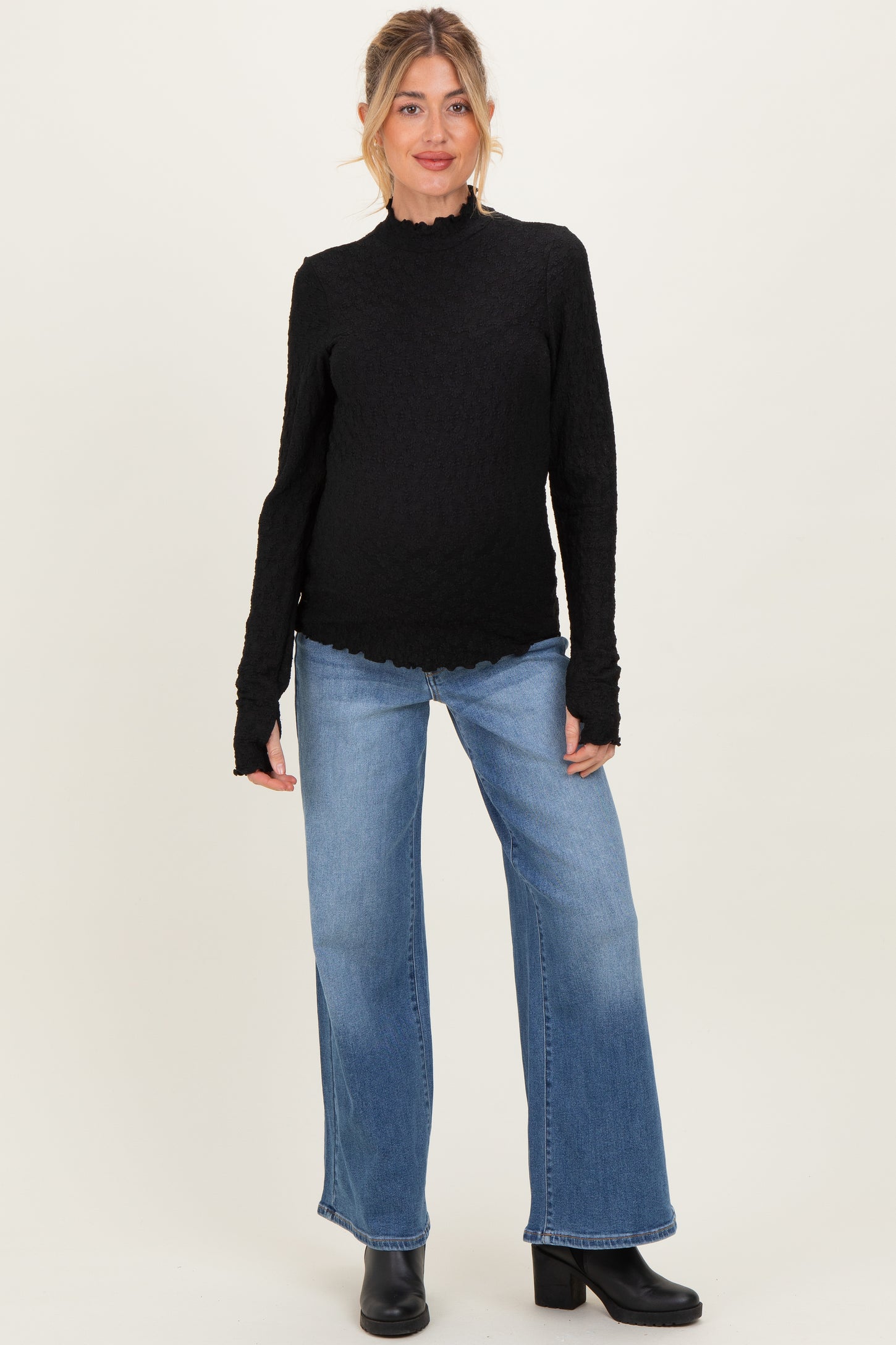 Blue Baggy Wide Leg Maternity Jeans