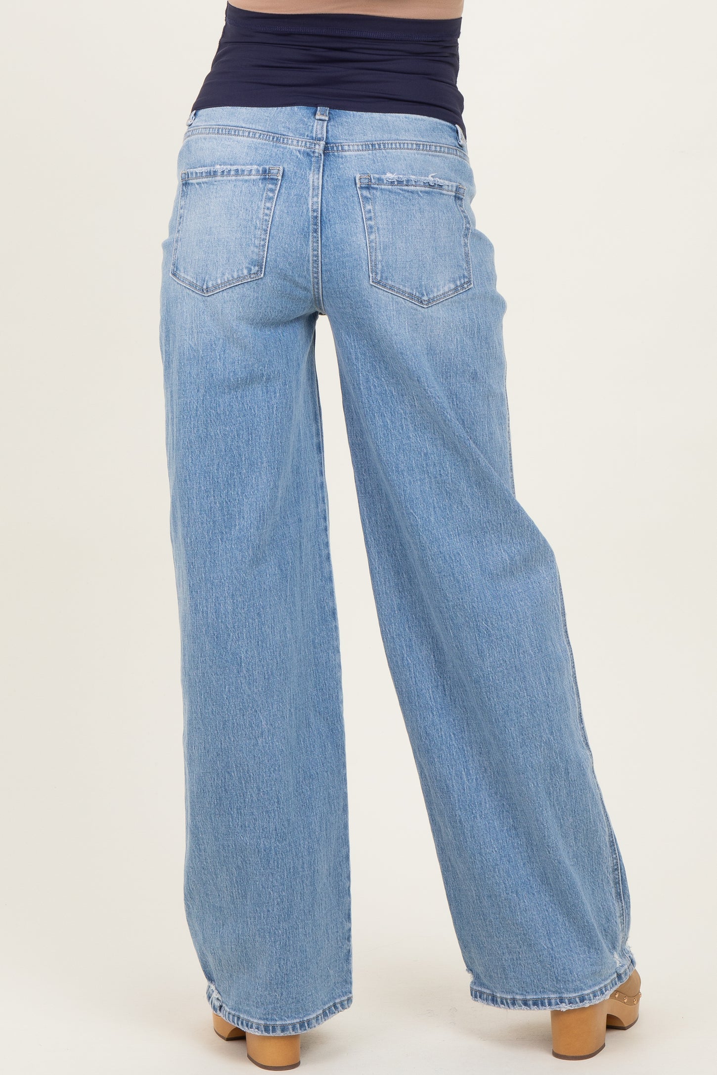 Light Blue Distressed Relaxed Wide Leg Maternity Jeans