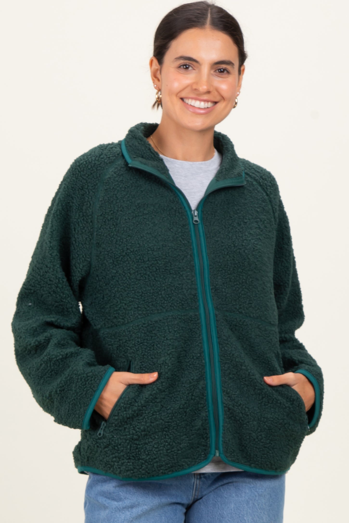 Forest Green Fleece Full Zip Maternity Jacket