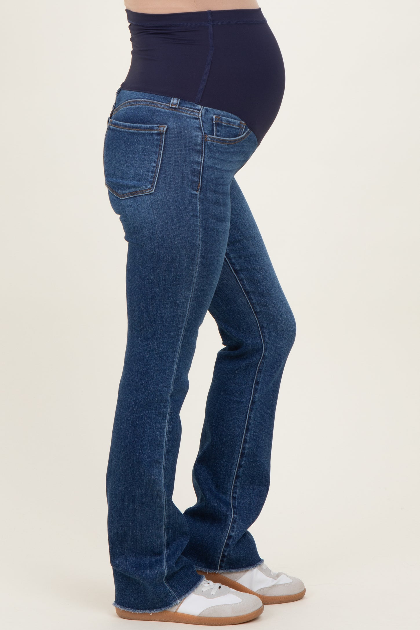 Navy Raw Hem Bootcut Maternity Jeans