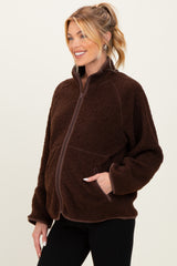 Brown Fleece Full Zip Maternity Jacket