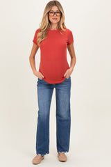 Blue Lightly Distressed Straight Leg Maternity Jeans