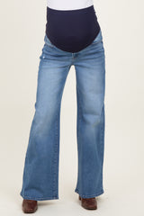 Blue Medium Wash Wide Leg Maternity Jeans
