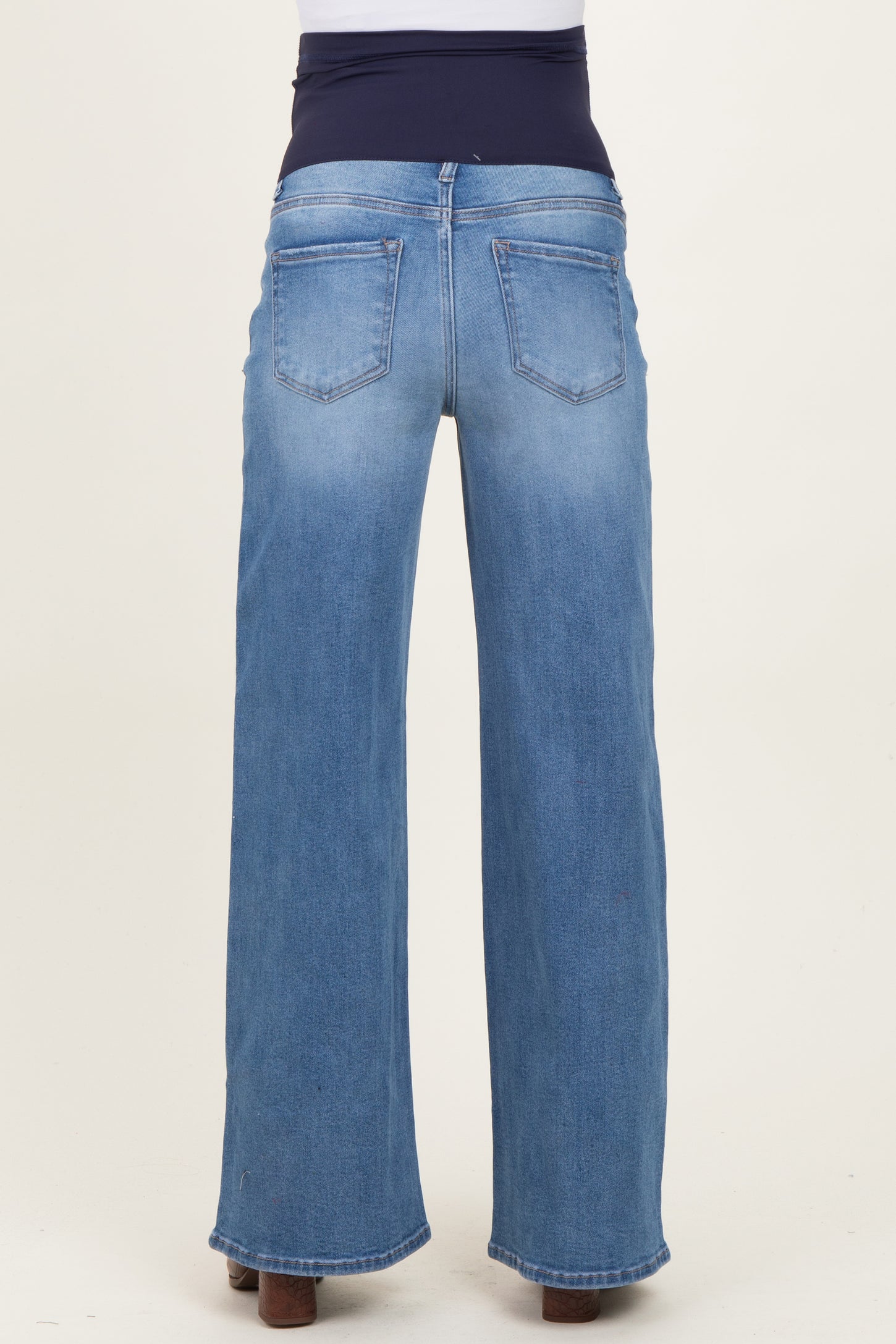 Blue Medium Wash Wide Leg Maternity Jeans