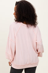 Light Pink Solid Rib Long Sleeve V-Neck Oversized Tunic Top