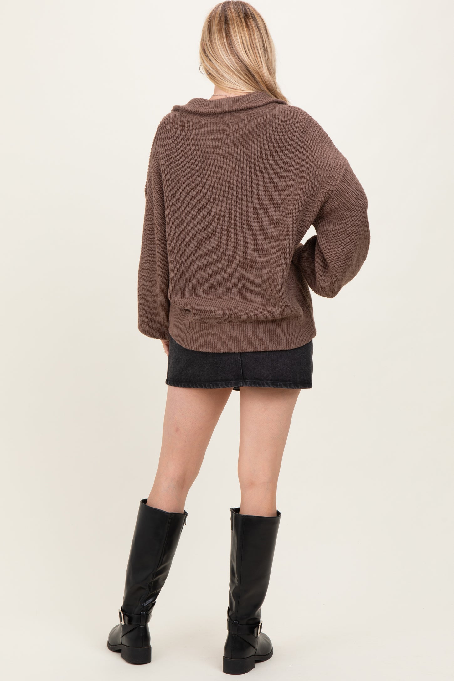 Light Mocha Oversized Zip Up Cardigan