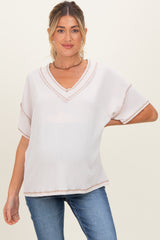 Cream Ribbed Short Sleeve V-Neck Reverse Stitch Maternity Top