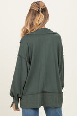 Olive Long Sleeve Reverse Stitch Collared Maternity Top