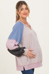 Mauve Color Block Long Sleeve V-Neck Maternity Top