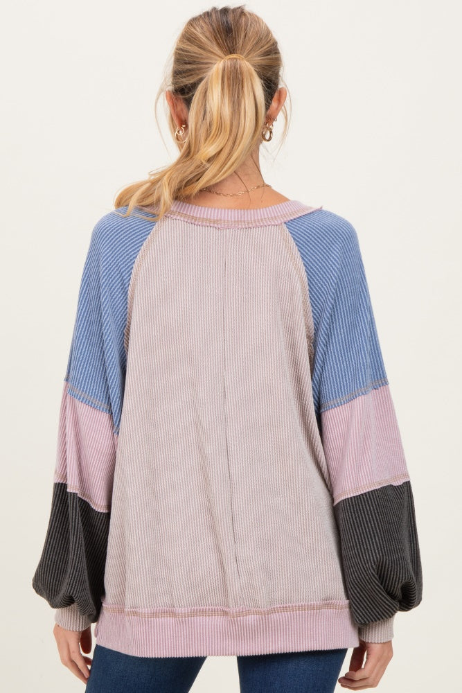 Mauve Color Block Long Sleeve V-Neck Maternity Top