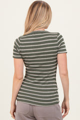 Olive Stripe Short Sleeve Round Neck Top