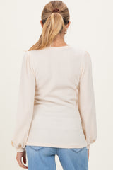 Cream Solid Ribbed Long Sleeve V-Neck Maternity Tunic Top