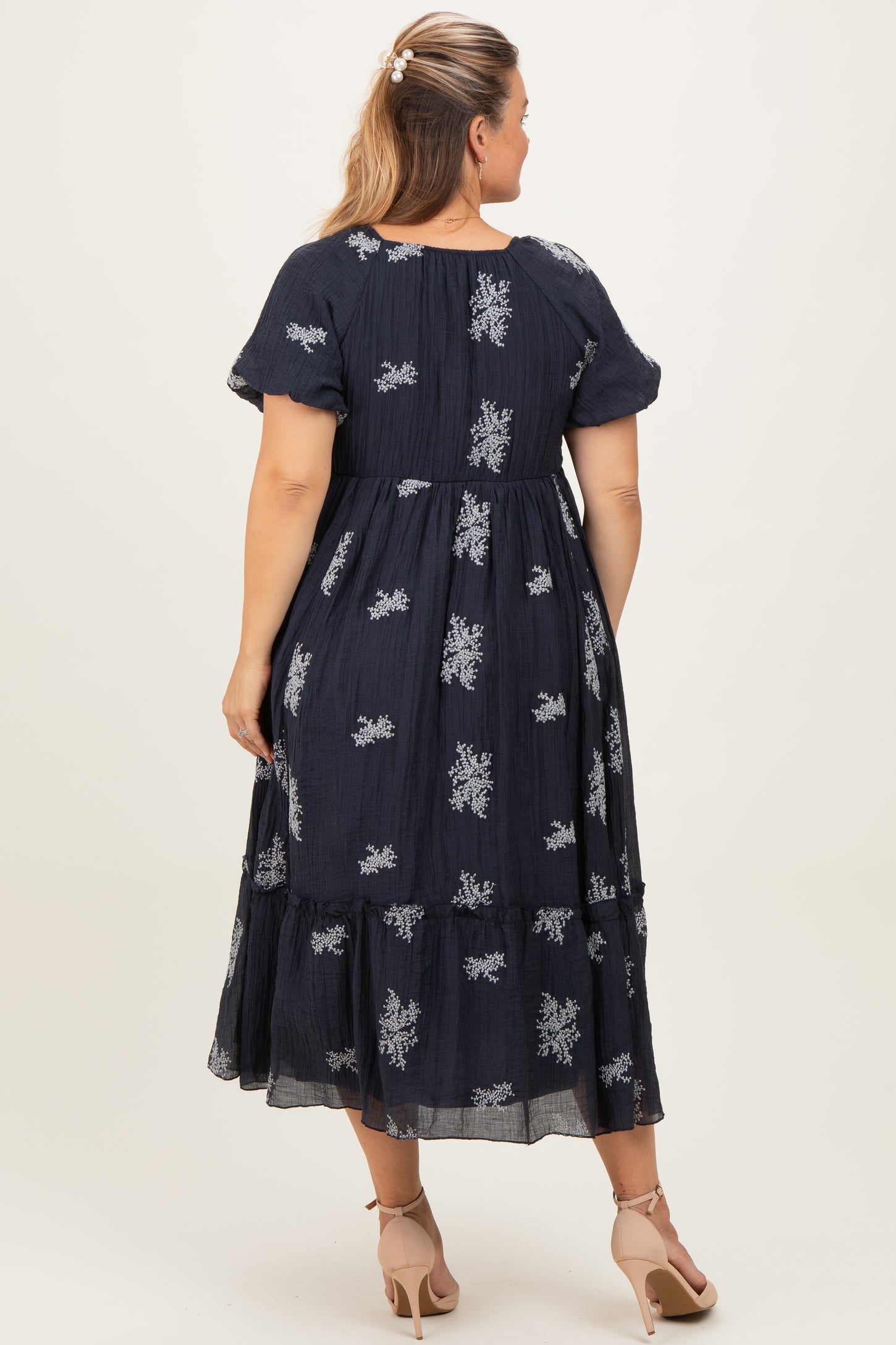 Navy Floral Print Ruffle Hem Maternity Plus Midi Dress
