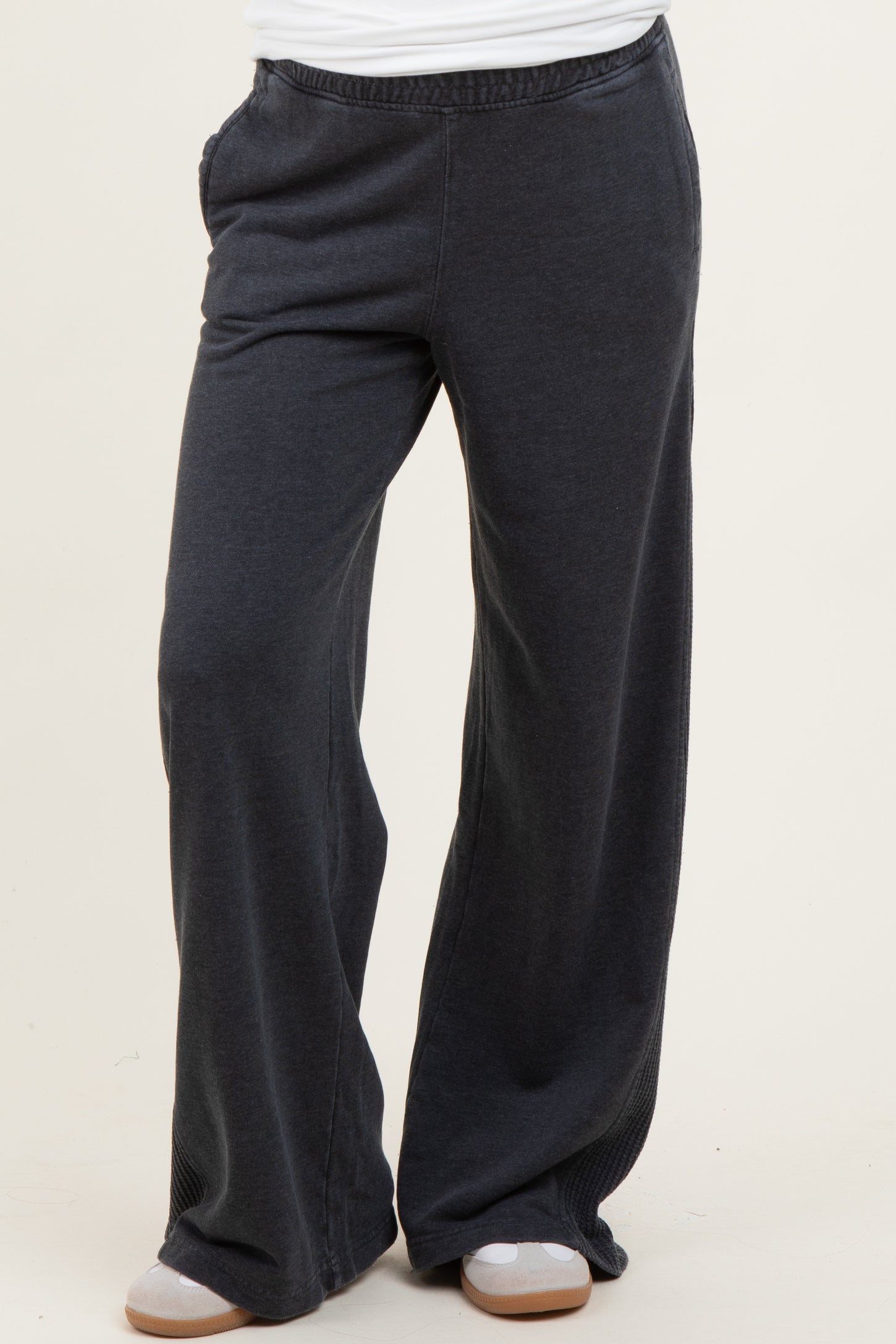 Black Mineral Wash Waffle Knit Contrast Maternity Lounge Pants