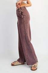 Burgundy Mineral Wash Waffle Knit Contrast Lounge Pants