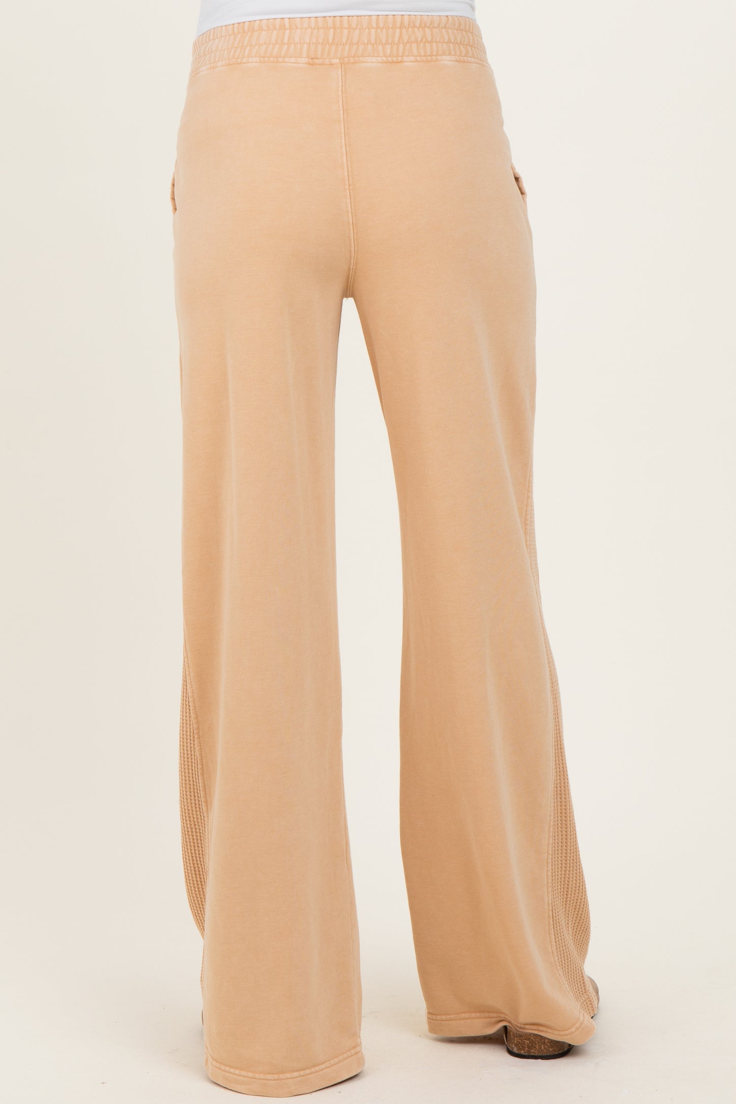 Light Camel Mineral Wash Waffle Knit Contrast Maternity Lounge Pants