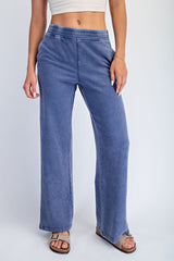 Light Navy Mineral Wash Waffle Knit Contrast Lounge Pants
