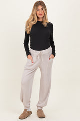 Beige Raw Seam Waffle Knit Maternity Joggers