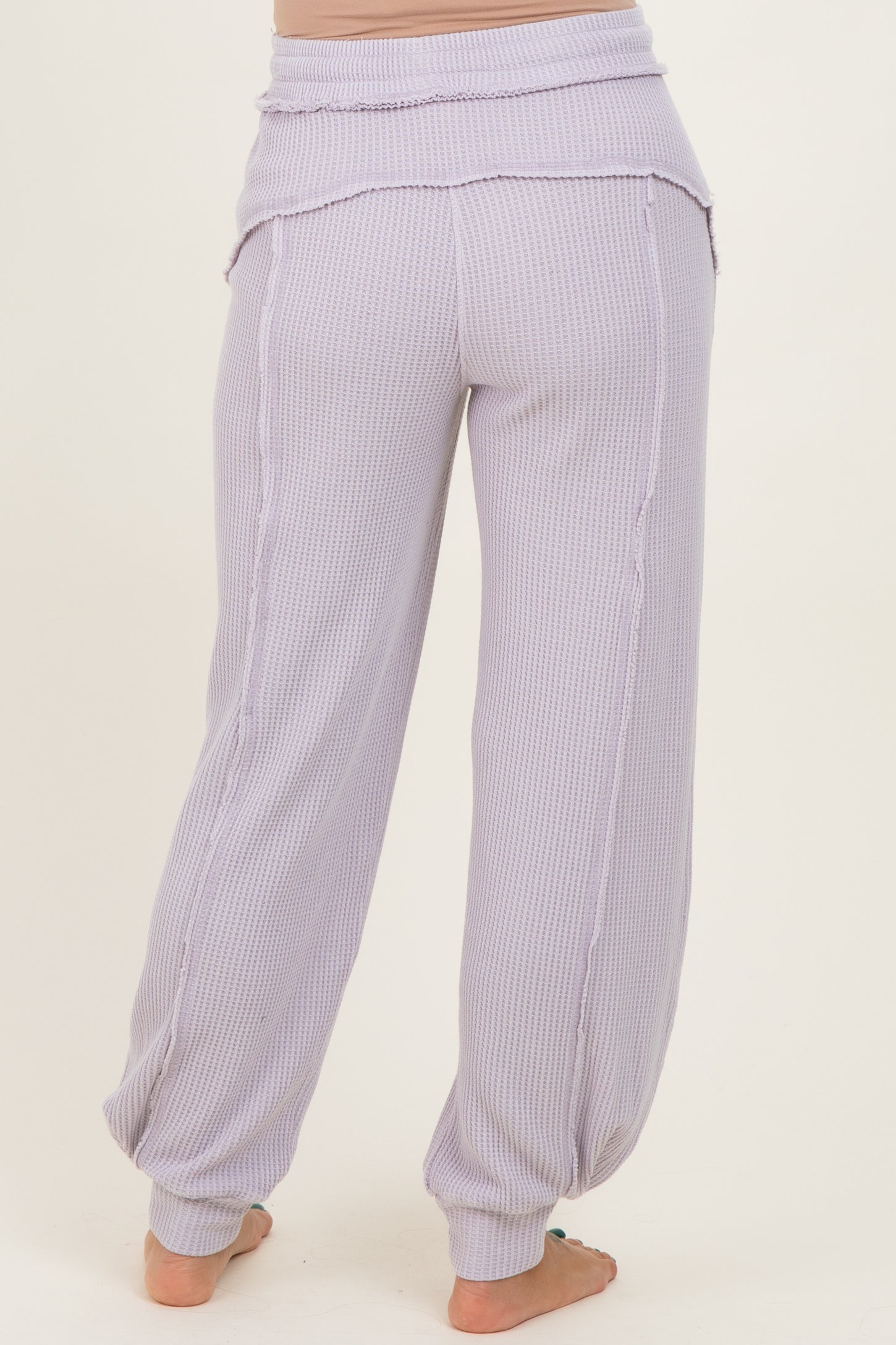Lavender Raw Seam Waffle Knit Maternity Joggers