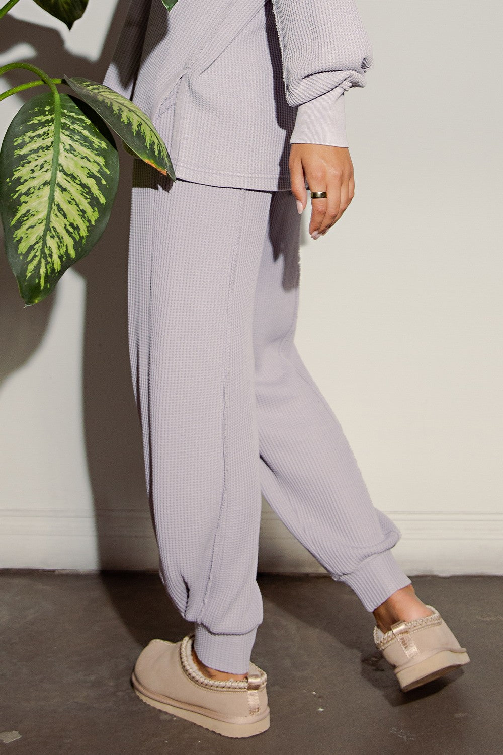 Lavender Raw Seam Waffle Knit Joggers