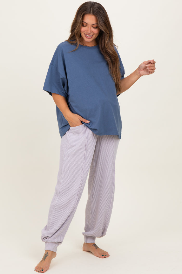 Lavender Raw Seam Waffle Knit Maternity Joggers