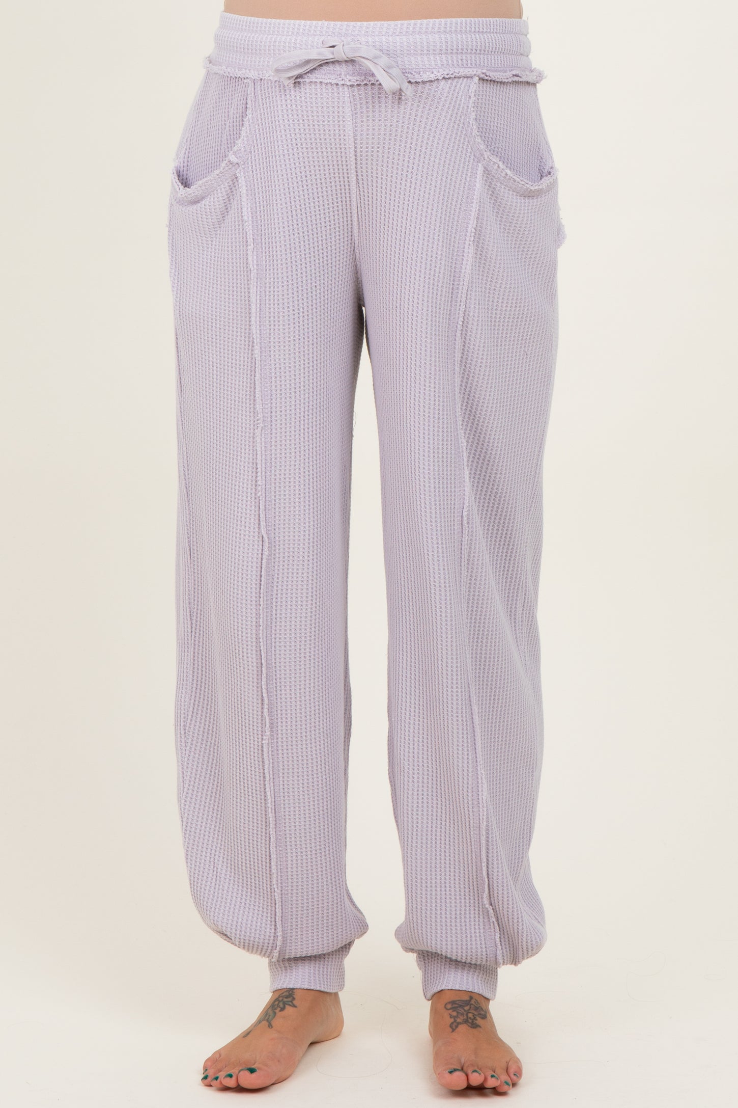 Lavender Raw Seam Waffle Knit Maternity Joggers