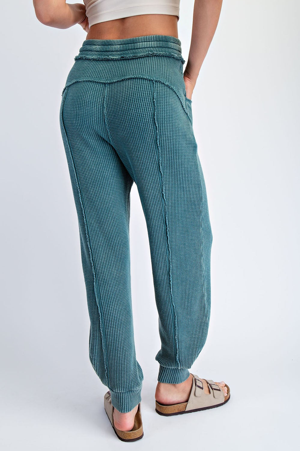 Teal Raw Seam Waffle Knit Joggers