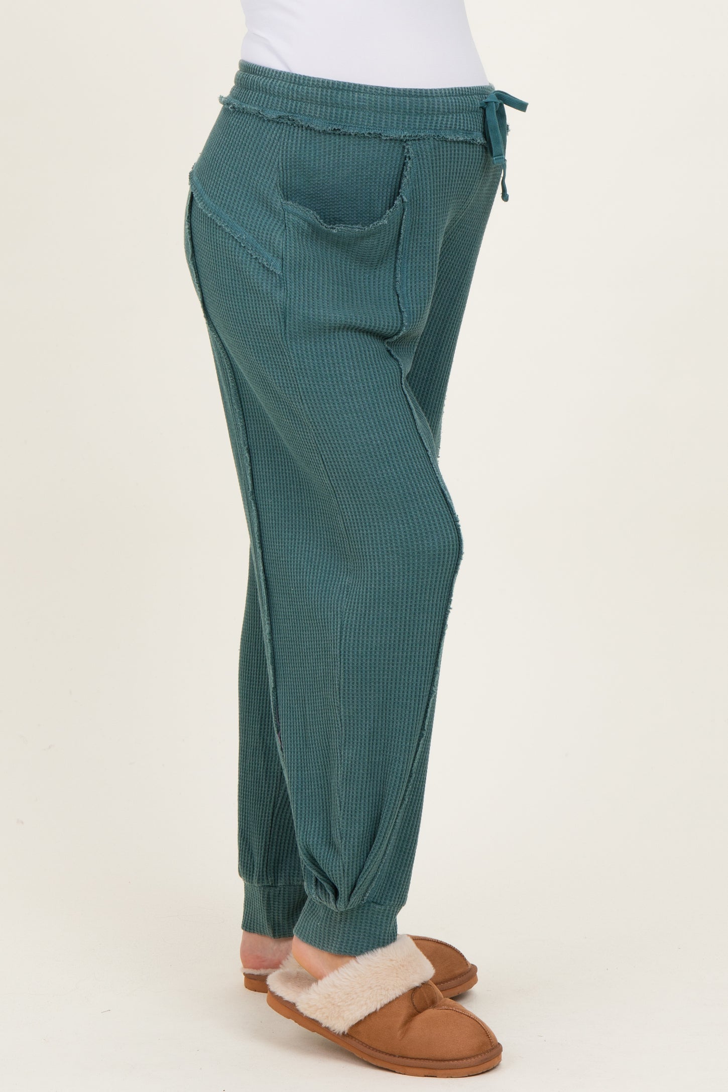 Teal Raw Seam Waffle Knit Maternity Joggers