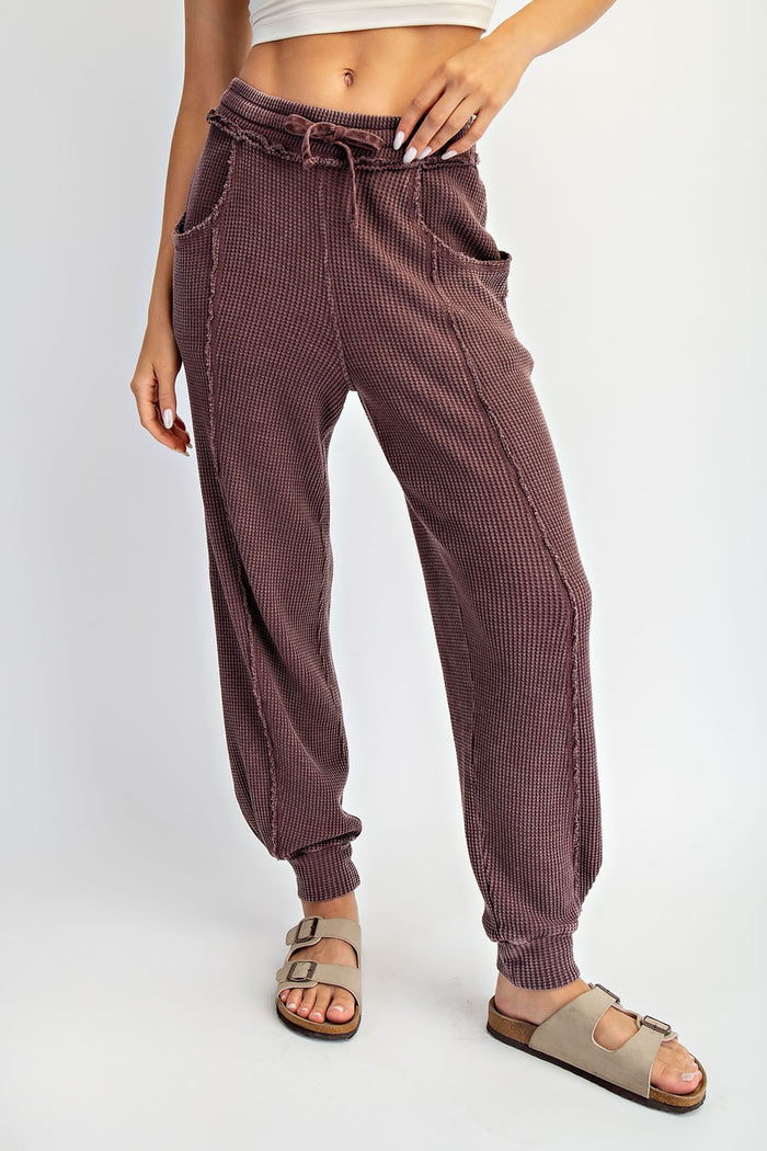 Burgundy Raw Seam Waffle Knit Joggers