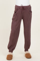 Burgundy Raw Seam Waffle Knit Maternity Joggers