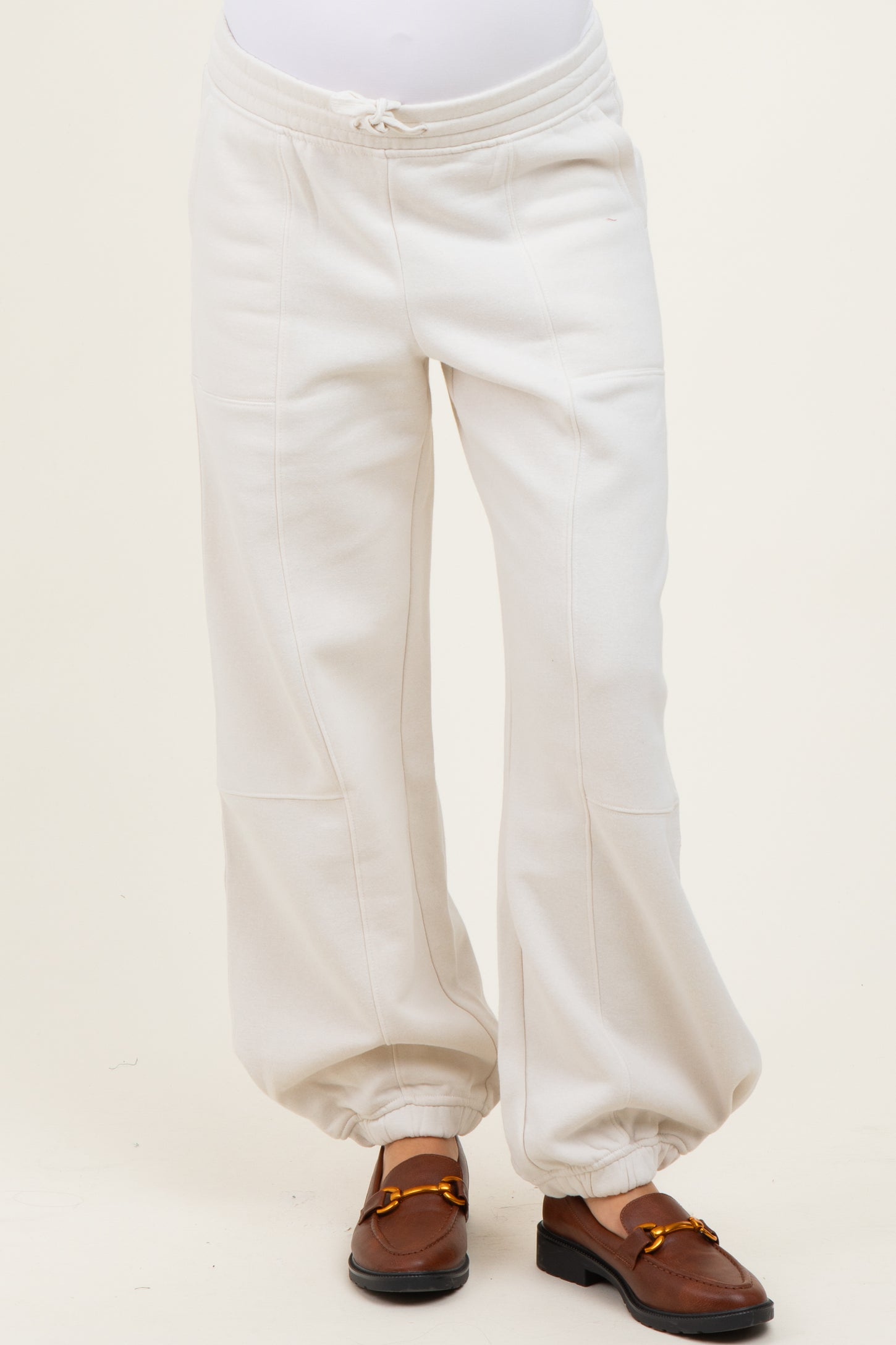 Ivory Multi Seam Fleece Maternity Sweatpants