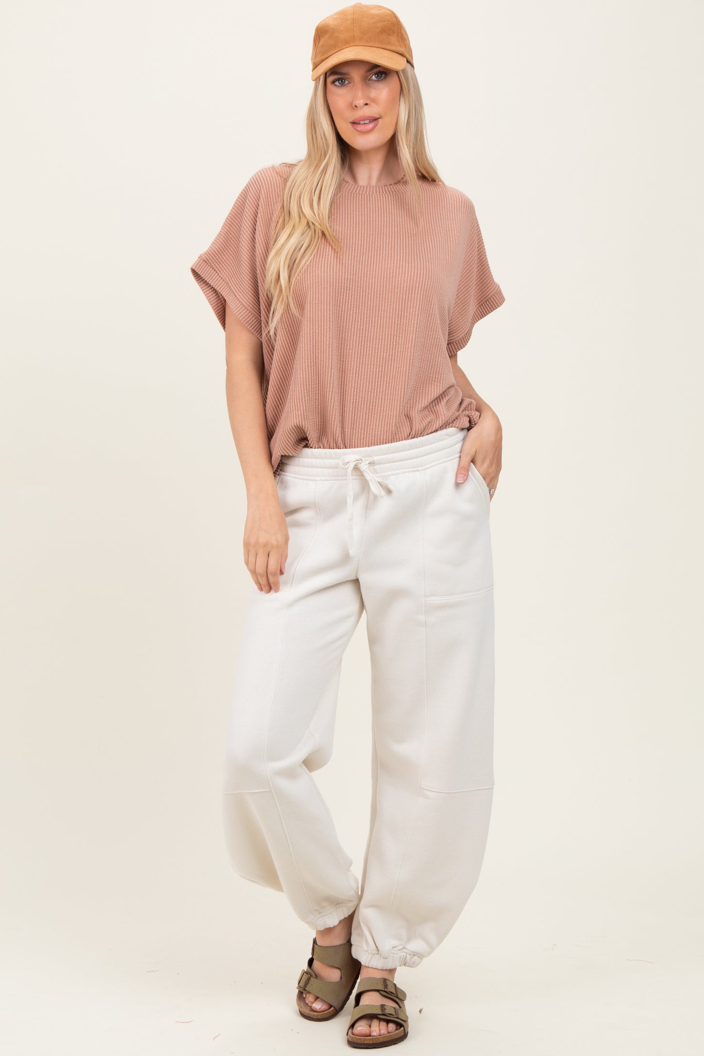 Ivory Multi Seam Fleece Maternity Sweatpants