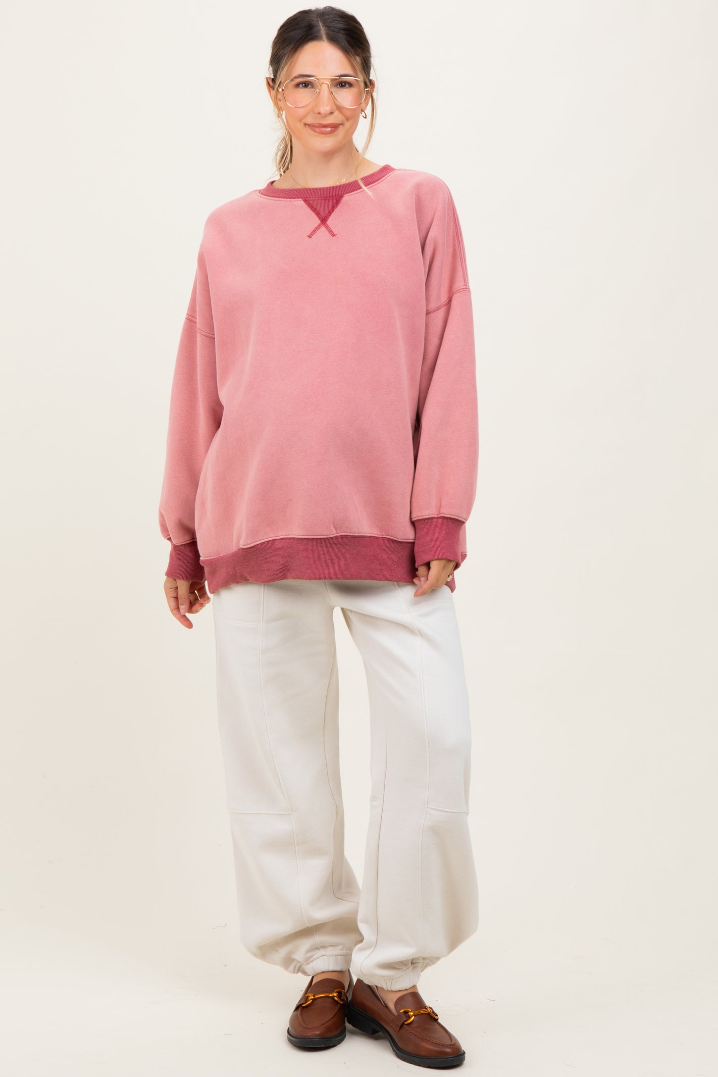 Ivory Multi Seam Fleece Maternity Sweatpants