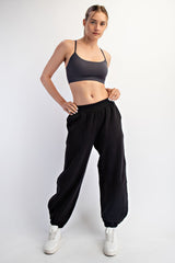 Black Multi Seam Fleece Maternity Sweatpants