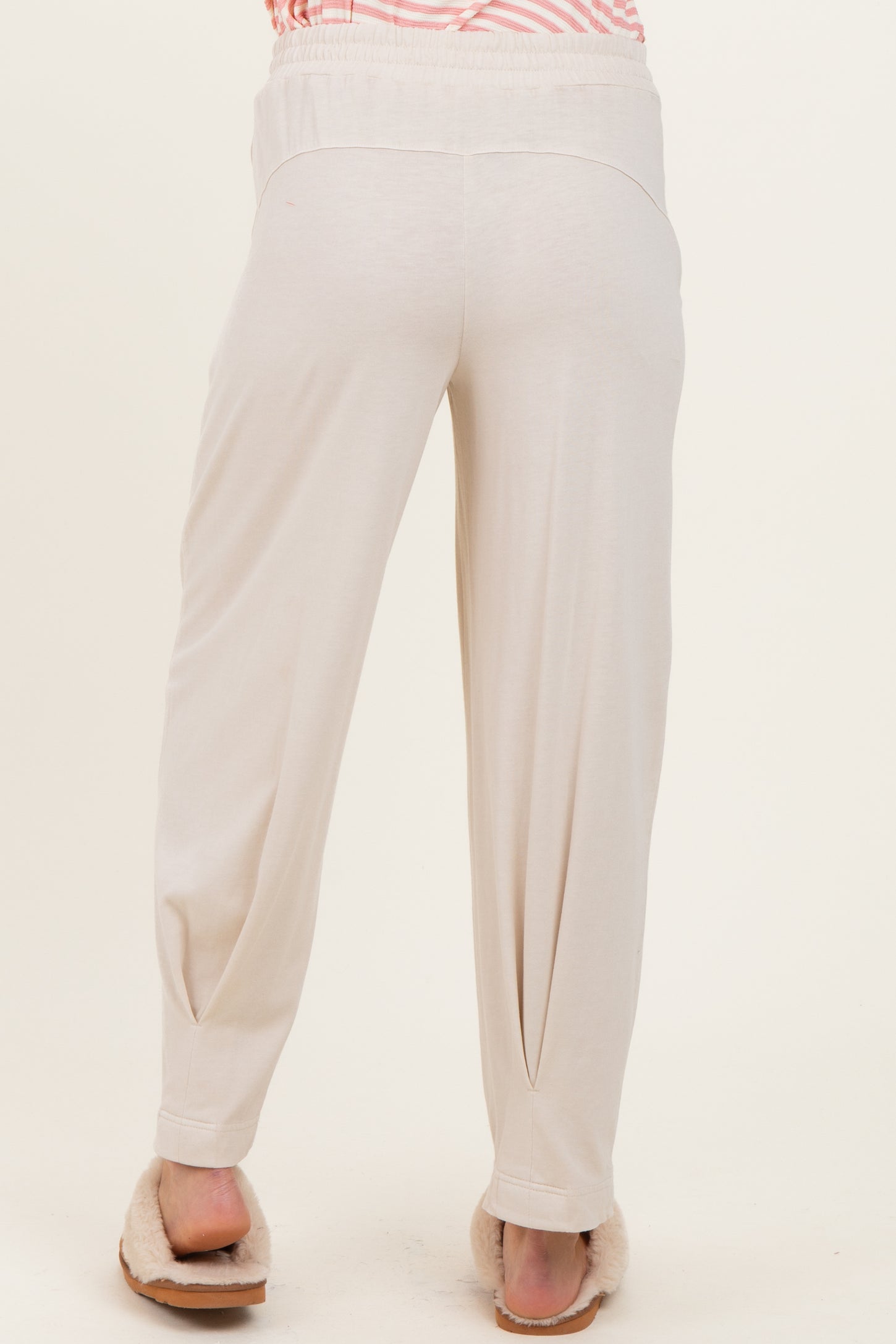 Cream Mineral Wash Pleated Maternity Lounge Pants