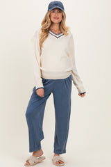 Light Navy Mineral Wash Pleated Maternity Lounge Pants