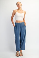 Light Navy Mineral Wash Pleated Maternity Lounge Pants