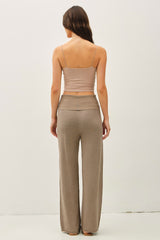 Mocha Ribbed Knit Foldover Waist Pants