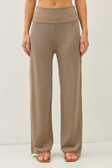 Mocha Ribbed Knit Foldover Waist Pants