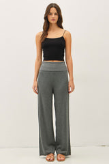 Charcoal Ribbed Knit Foldover Waist Pants